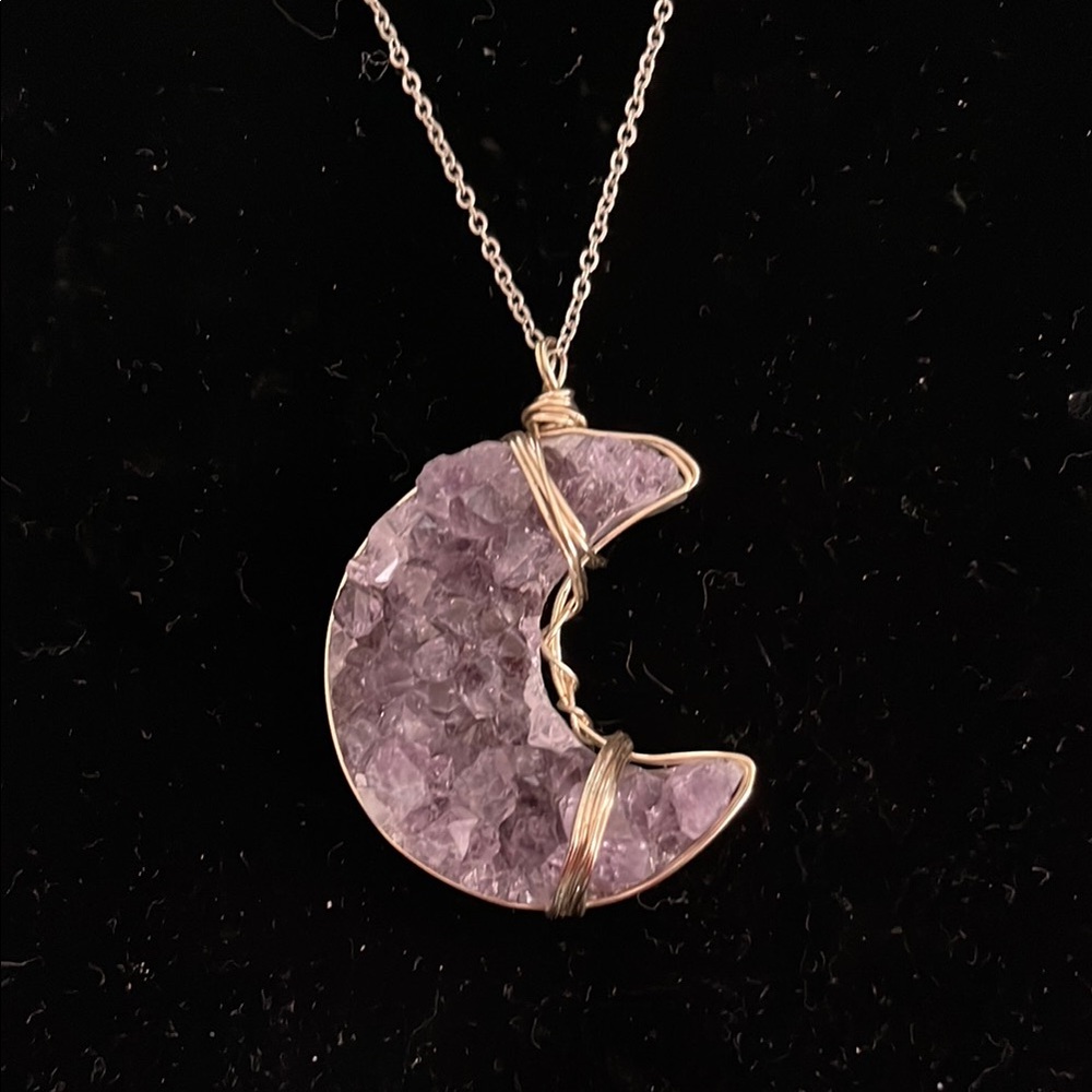 Amethyst Crescent Moon Pendant Necklace